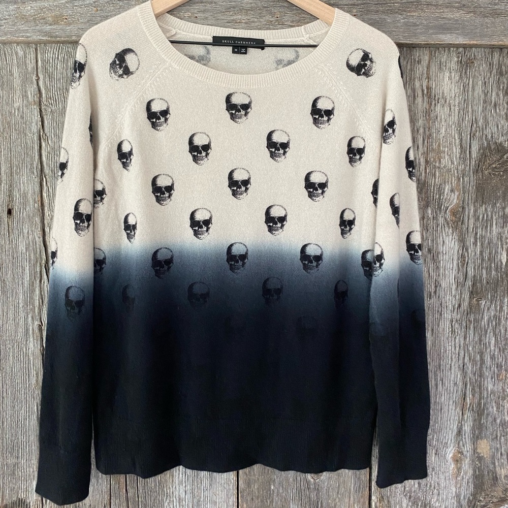 Skull Cashmere 100% Cashmere Ombré Faded Halloween Skeleton Sweater Size Medium